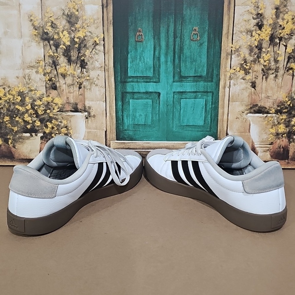 Adidas VL Court Wht Leather Black Stripe Gum Sole Sneakers Men's Sz 8.5 - Picture 5 of 8